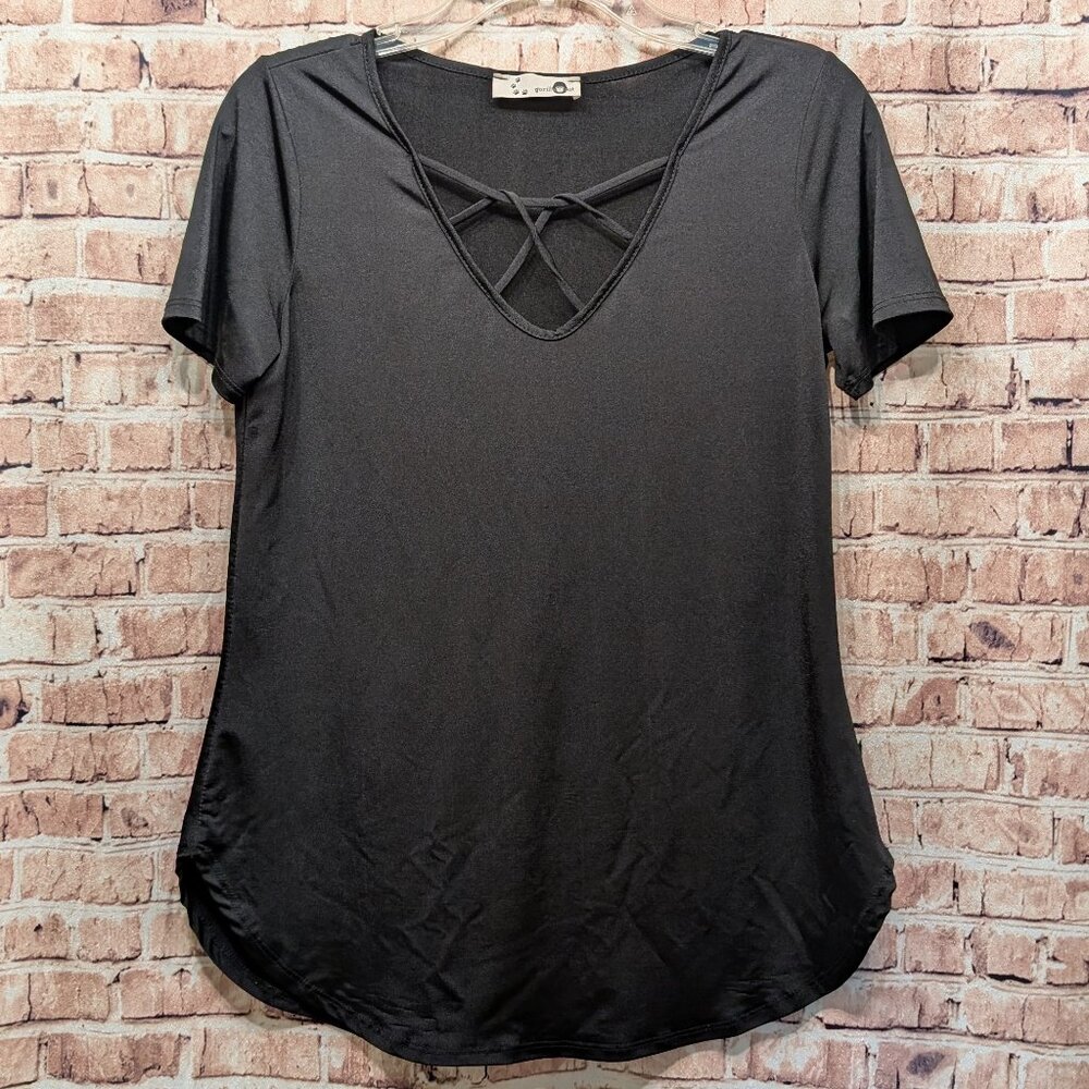 Gorilla Cat Blouse Short Sleeve BLACK Size Small